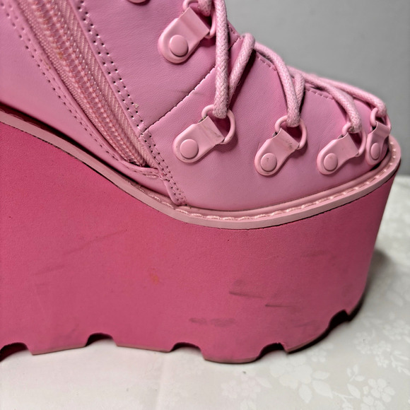 Sugar Thrillz Pink Platform Boots Size 7M Y2K Goth Rave Chunky Wedge Lace Up - Picture 8 of 14